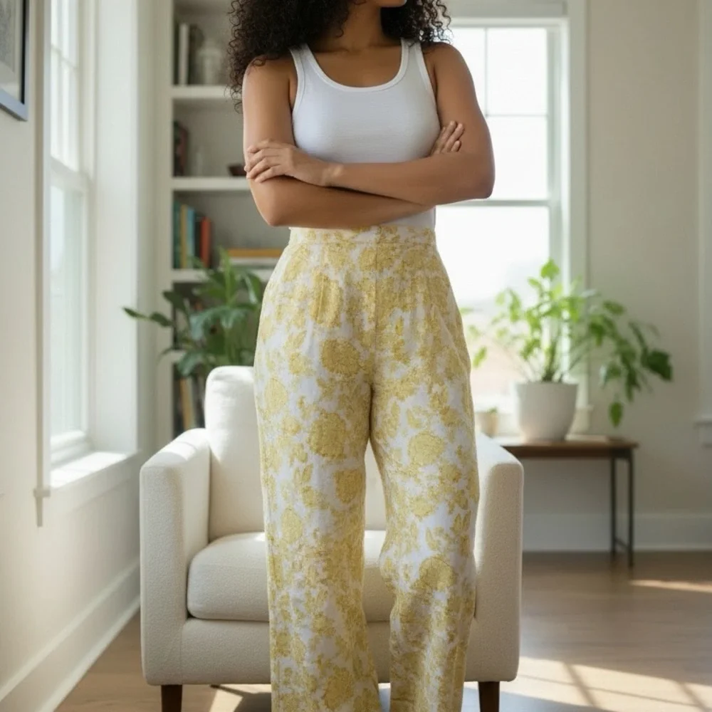 Alex Marie Golden Floral Linen blend pant - Picture 10 of 10